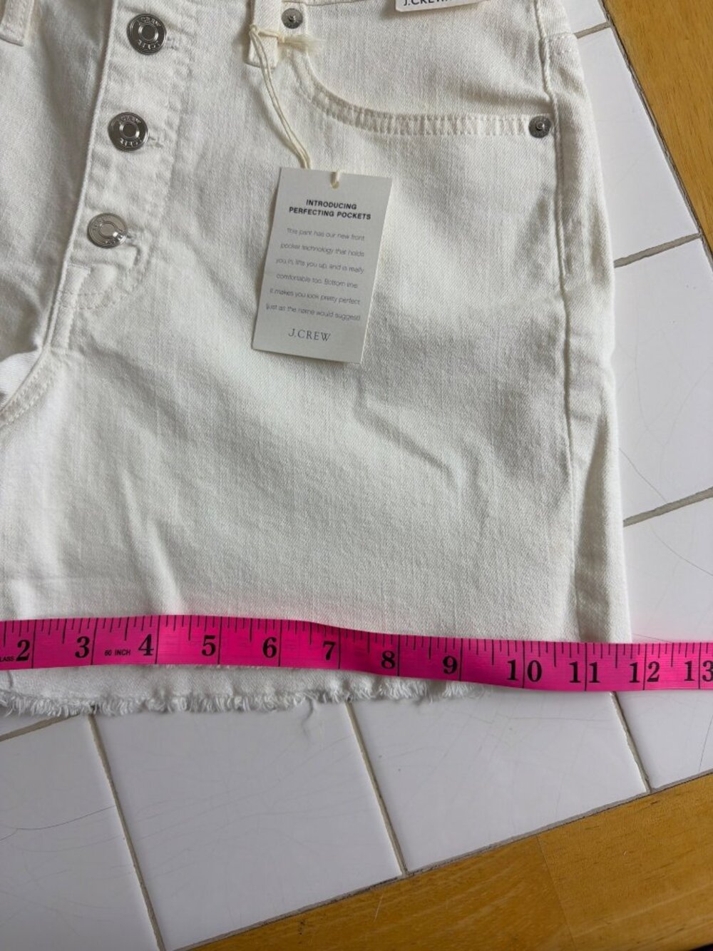 NWT J.Crew Jeans Ivory High Rise Frayed Hem Shorts Button Fly Size 27 - Picture 11 of 16
